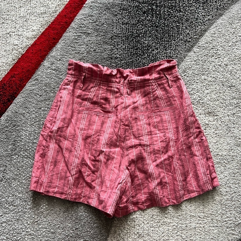 Rebecca Taylor Pink Striped Linen Paperbag Shorts - Picture 3 of 3